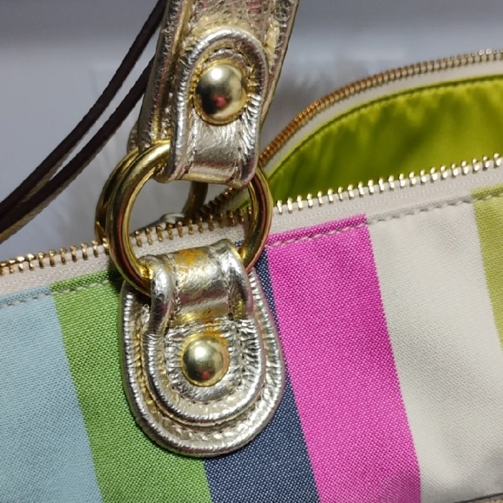 SALE! Coach Poppy Legacy Sequined Striped Shoulder Bag & Matching Wristlet - Picture 16 of 16